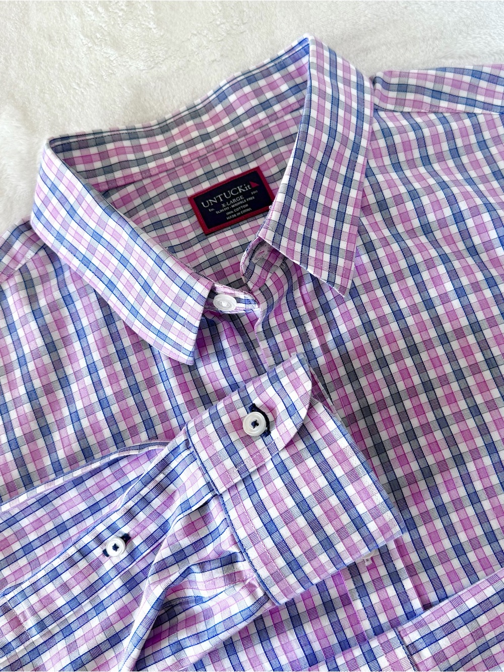 UNTUCKit Button Down Shirt Mens XL Pink Plaid Dolcetto WF Slim Fit Wrinkle Free